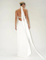 High Neck Satin Bareback Sleeveless Long Dress