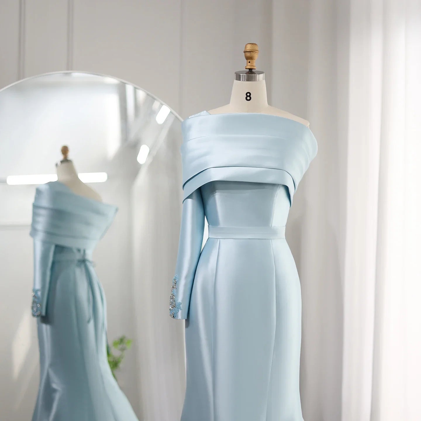 One-Shoulder Mermaid Evening Dress with Cape Beaded