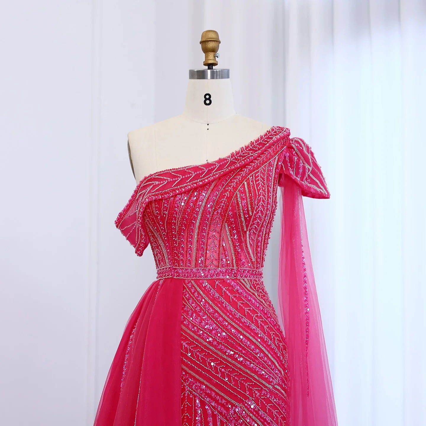 One-Shoulder Cape Sleeves Overskirt Party Gown