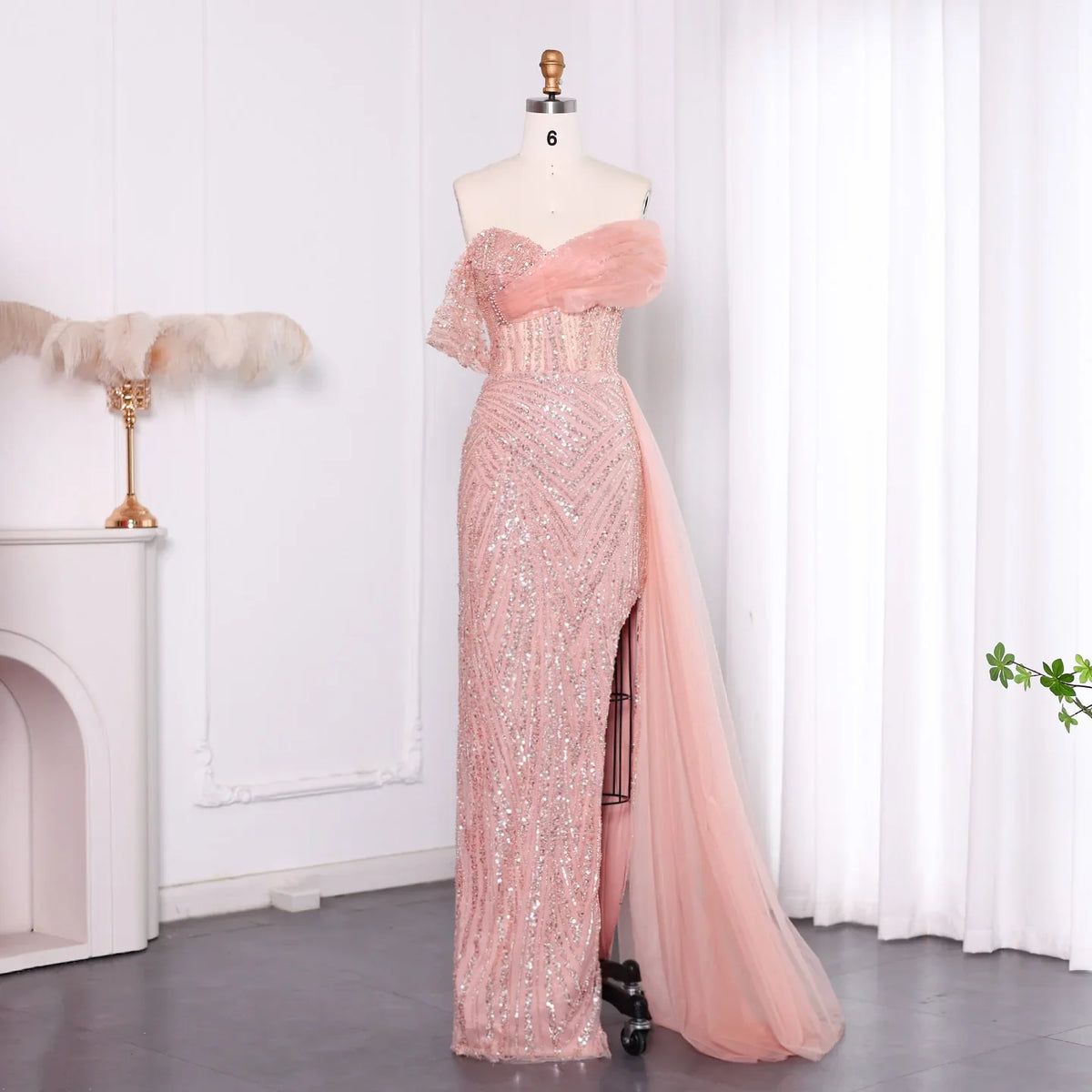 Blush Pink Off-Shoulder Elegant Evening Dress for Women