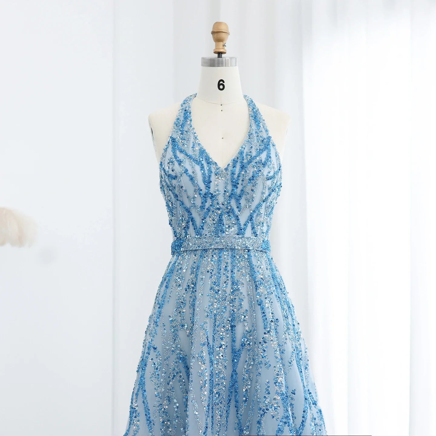 Beaded Halter A-Line Tulle Evening Dresses
