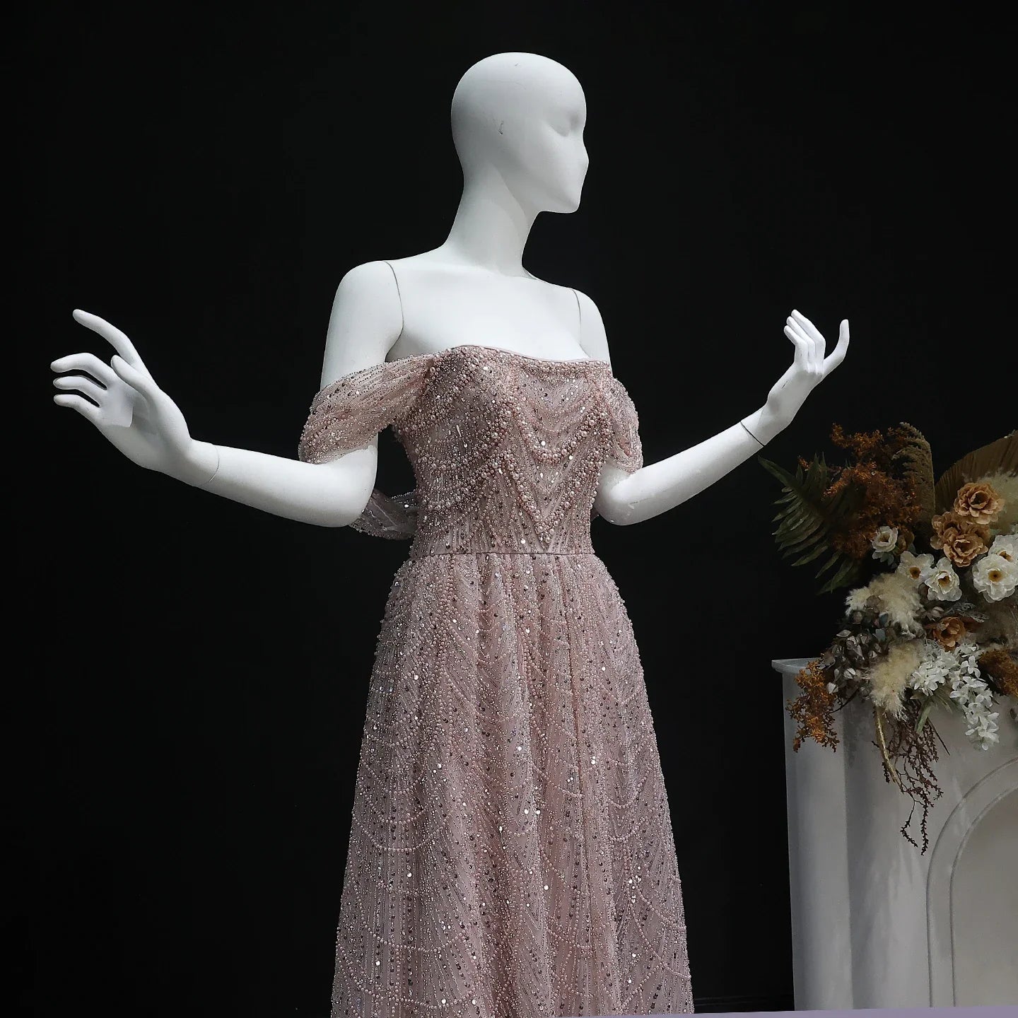 Beaded Off Shoulder Plus Size Formal Party Gowns