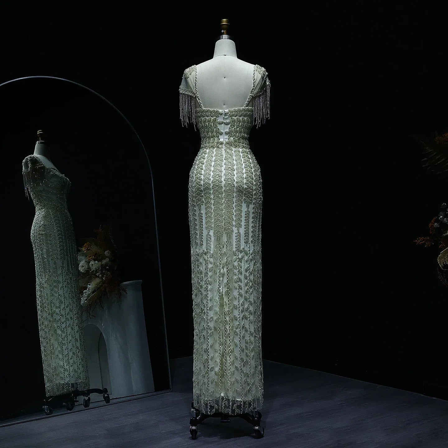 Cream tassel Straight  Pink Evening Dress