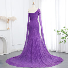 Lace Purple Mermaid Evening Dress with Cap Sleeves