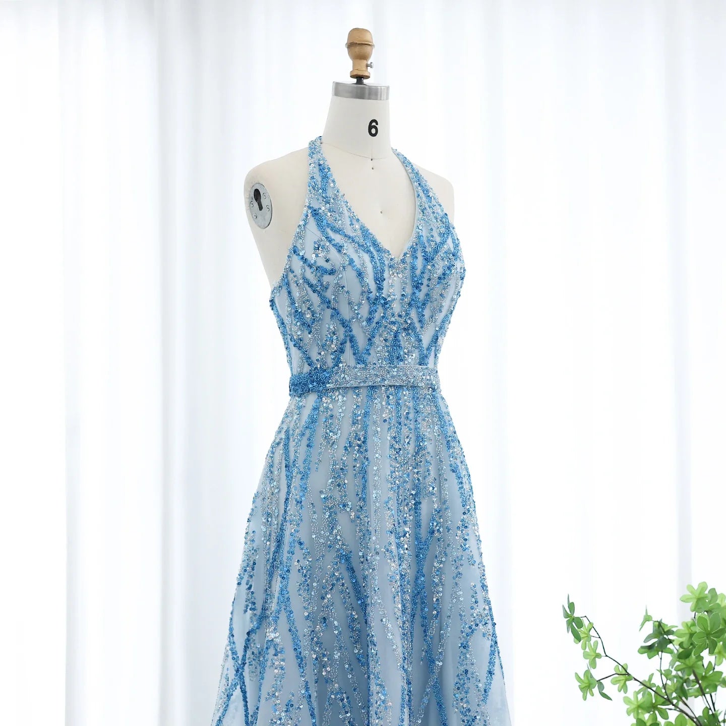 Beaded Halter A-Line Tulle Evening Dresses