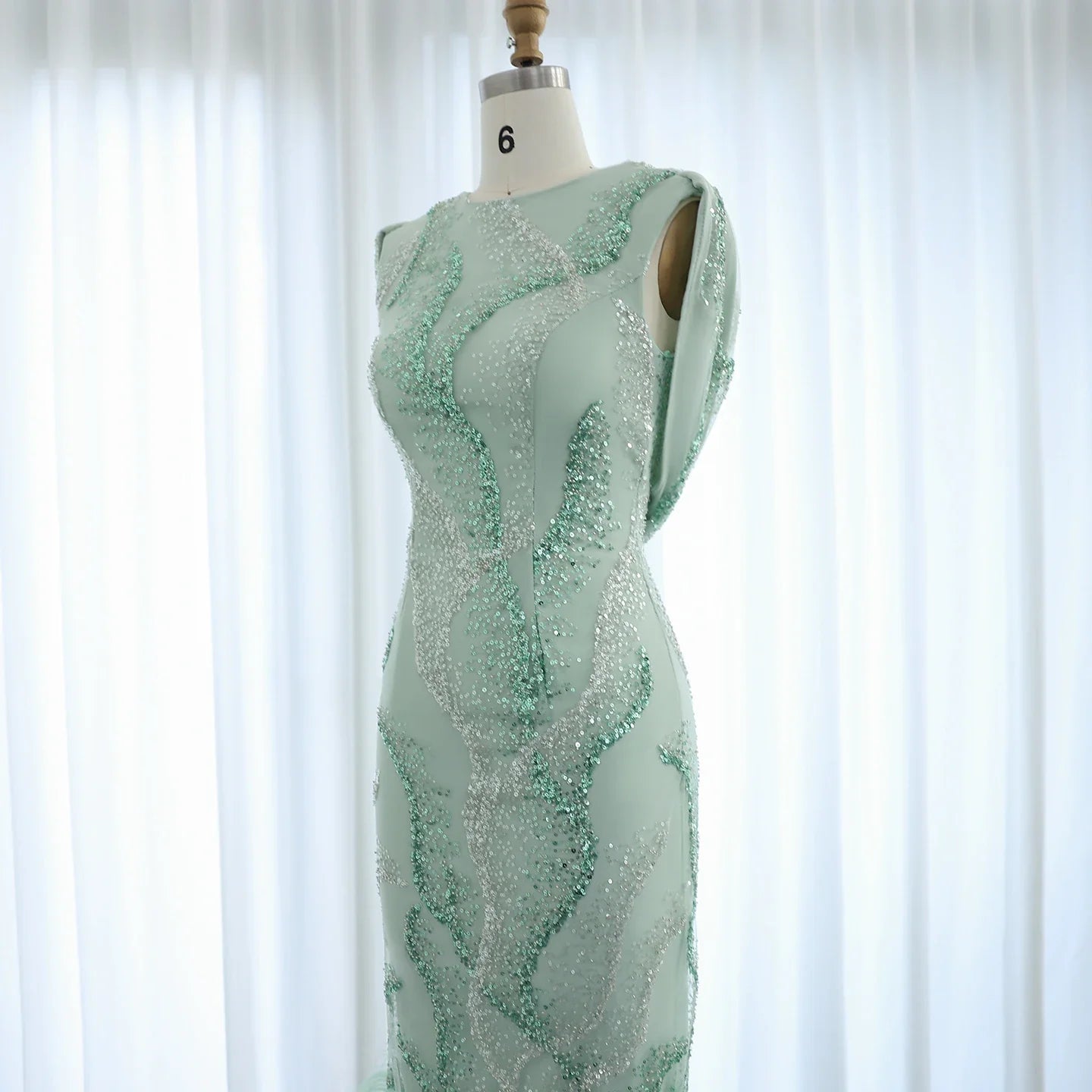 Sage Green Feathers Graduation Prom Dress