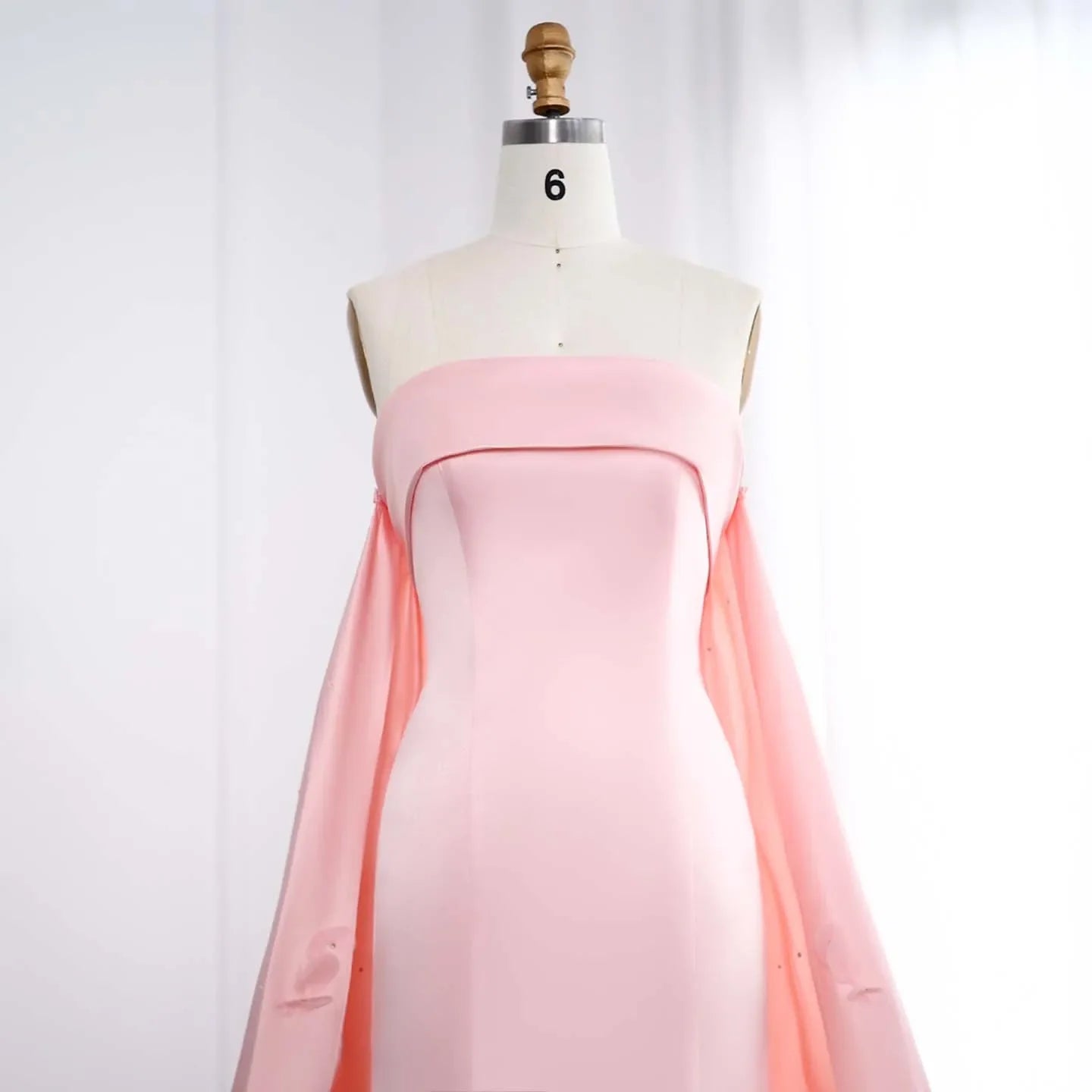 Crystal 3D flower Sage Green Satin Dress with Cape