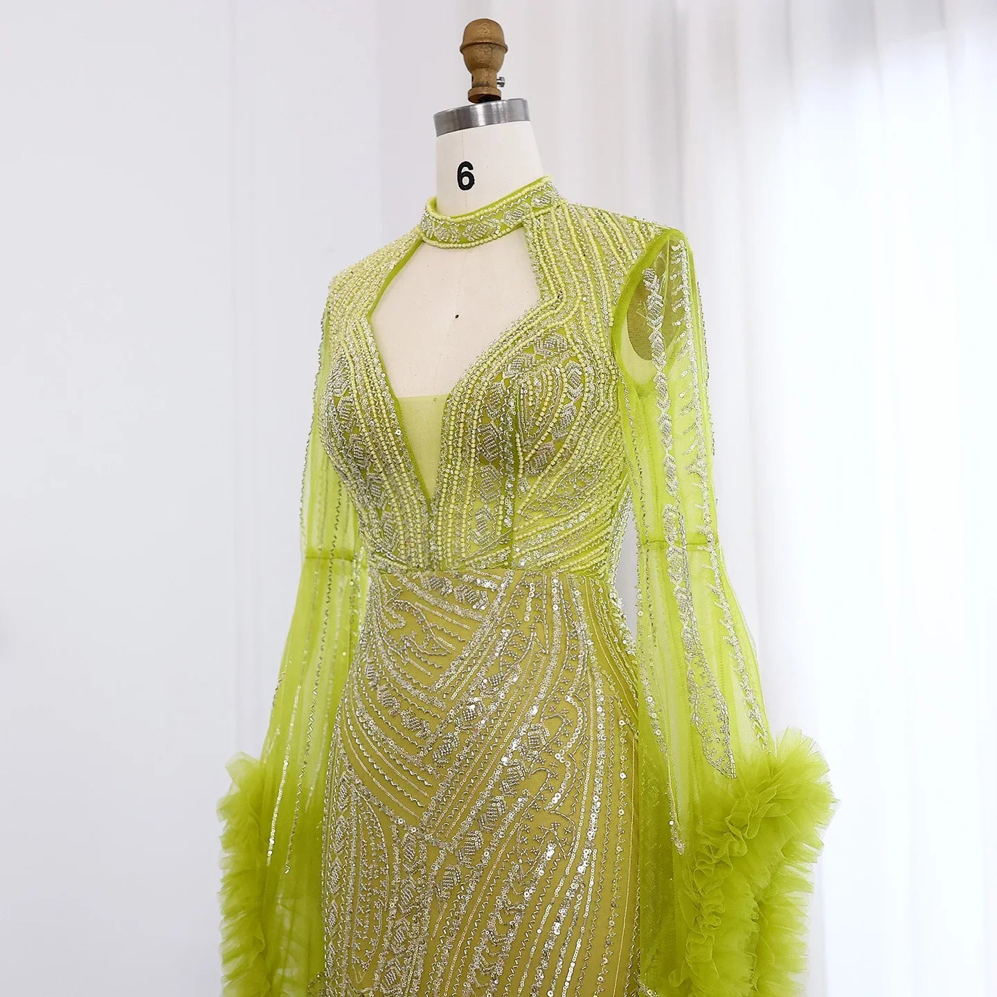 Halter Neck Mermaid Evening Dress with Cape Sleeves