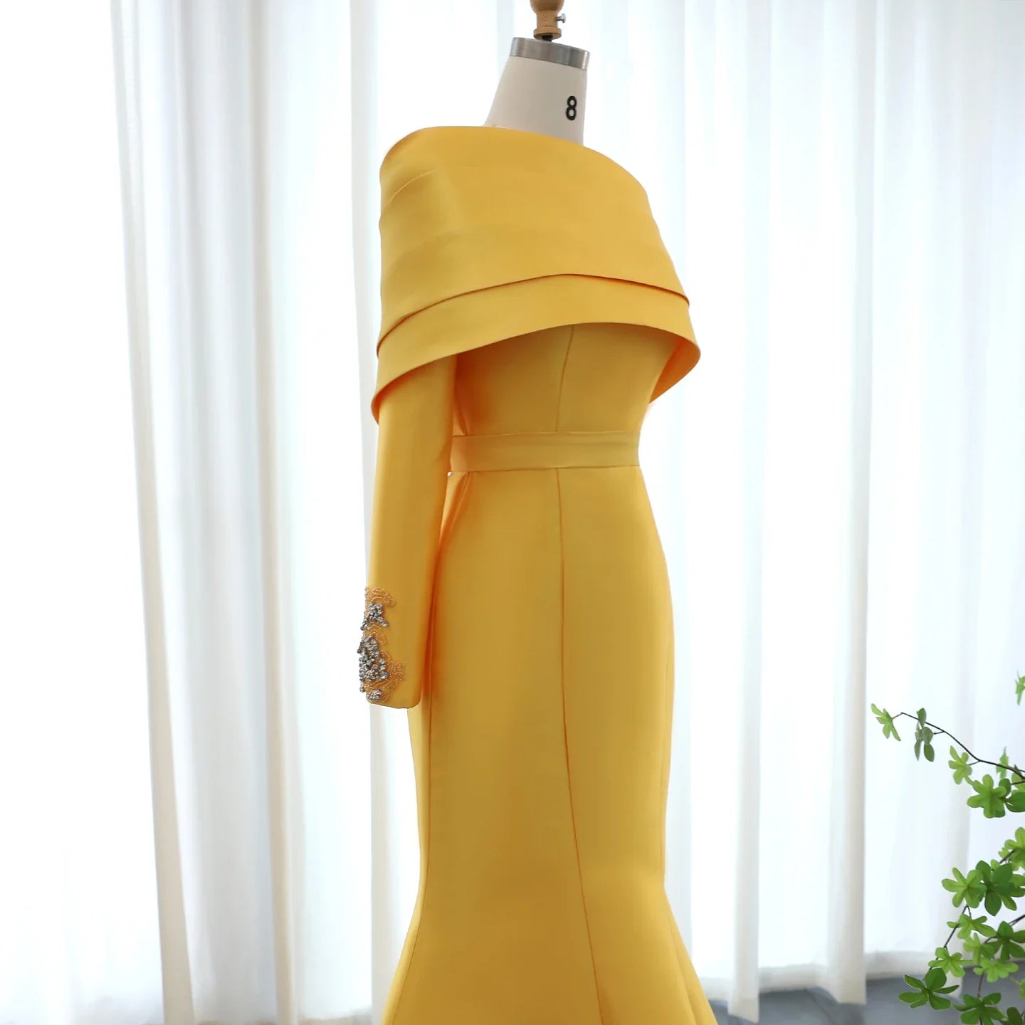 One-Shoulder Mermaid Evening Dress with Cape Beaded