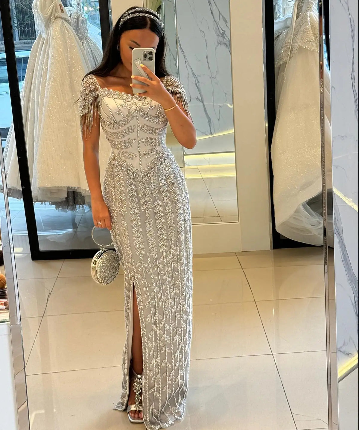Cream tassel Straight  Pink Evening Dress