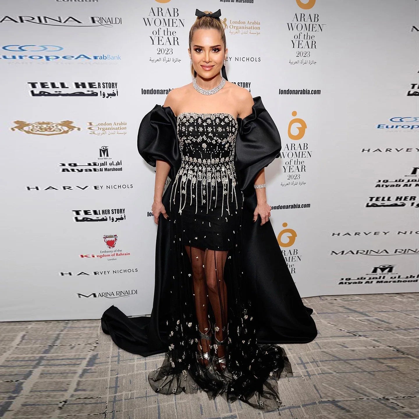 Crystal Tassel Black Evening Dress with Straps / Cape Strapless