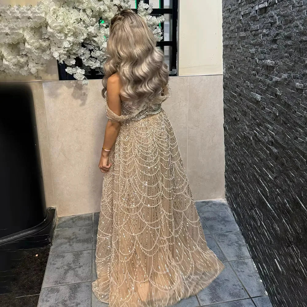 Beaded Off Shoulder Plus Size Formal Party Gowns
