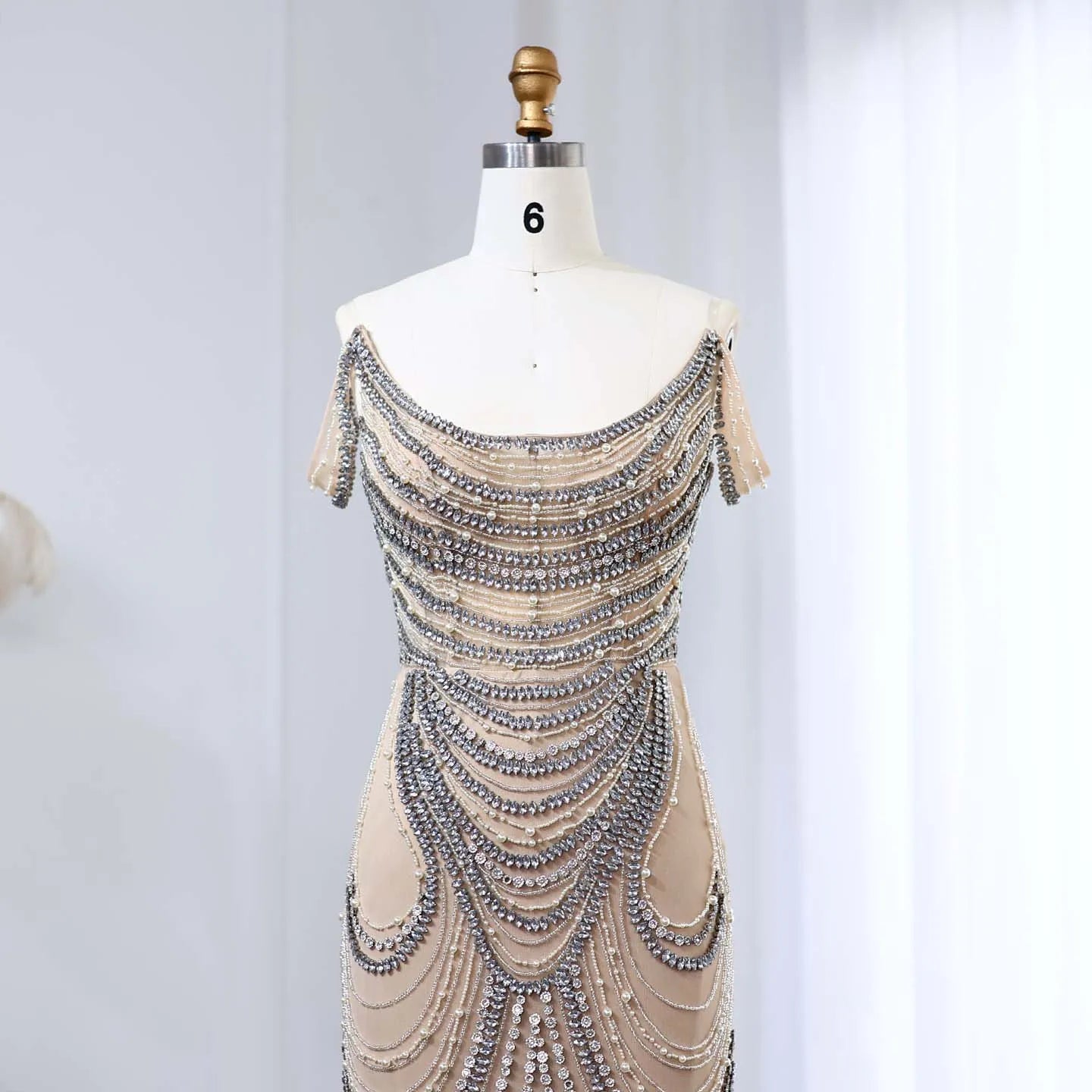 Crystal Silver Gray Mermaid Prom Party Gowns