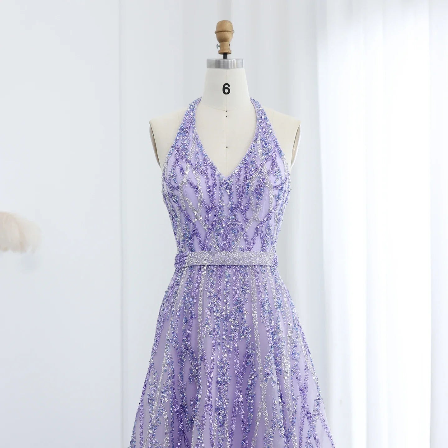 Beaded Halter A-Line Tulle Evening Dresses