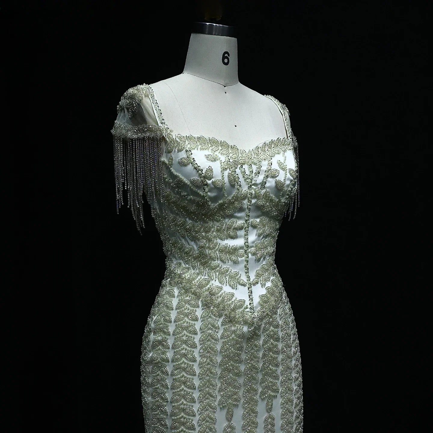 Cream tassel Straight  Pink Evening Dress