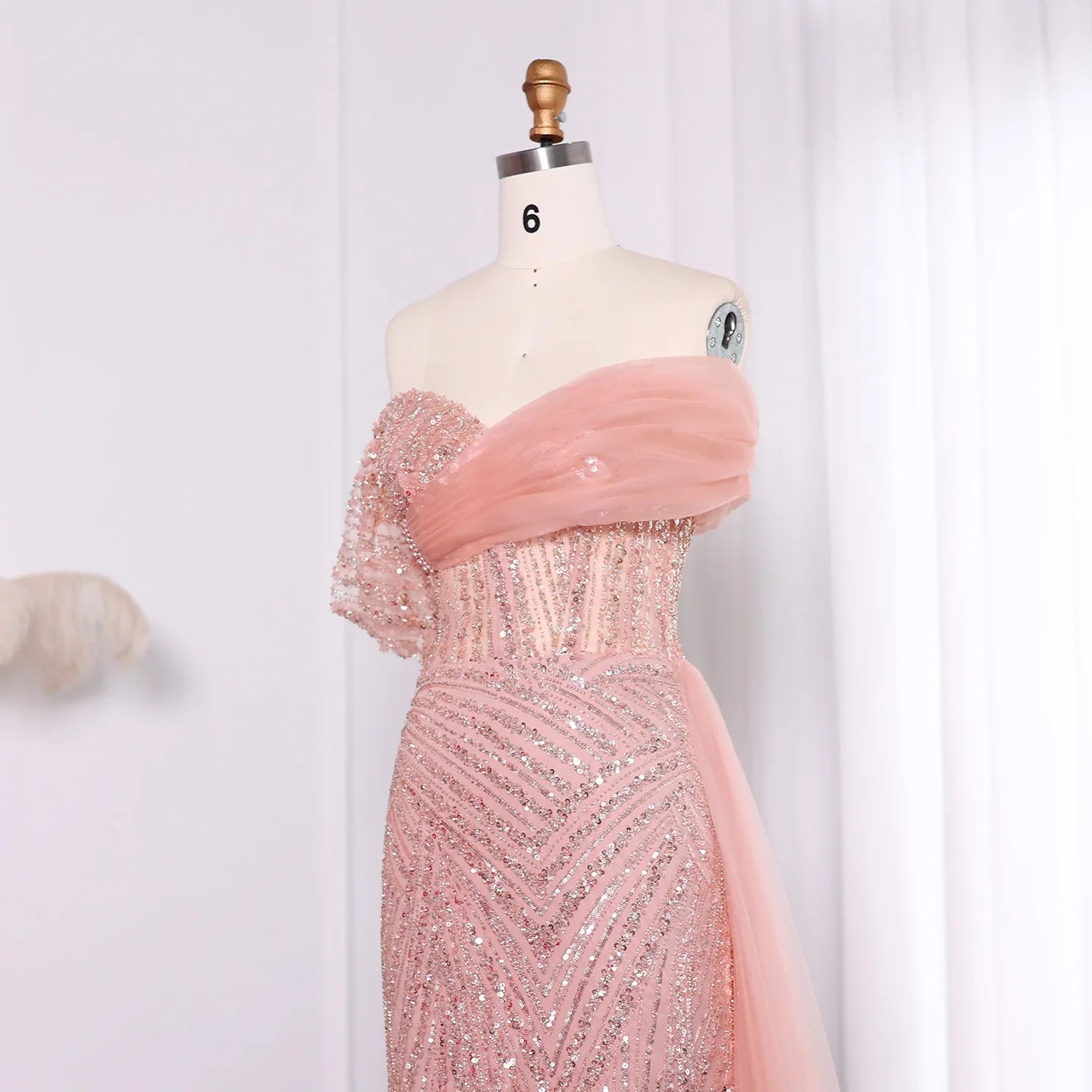 Blush Pink Off-Shoulder Elegant Evening Dress for Women
