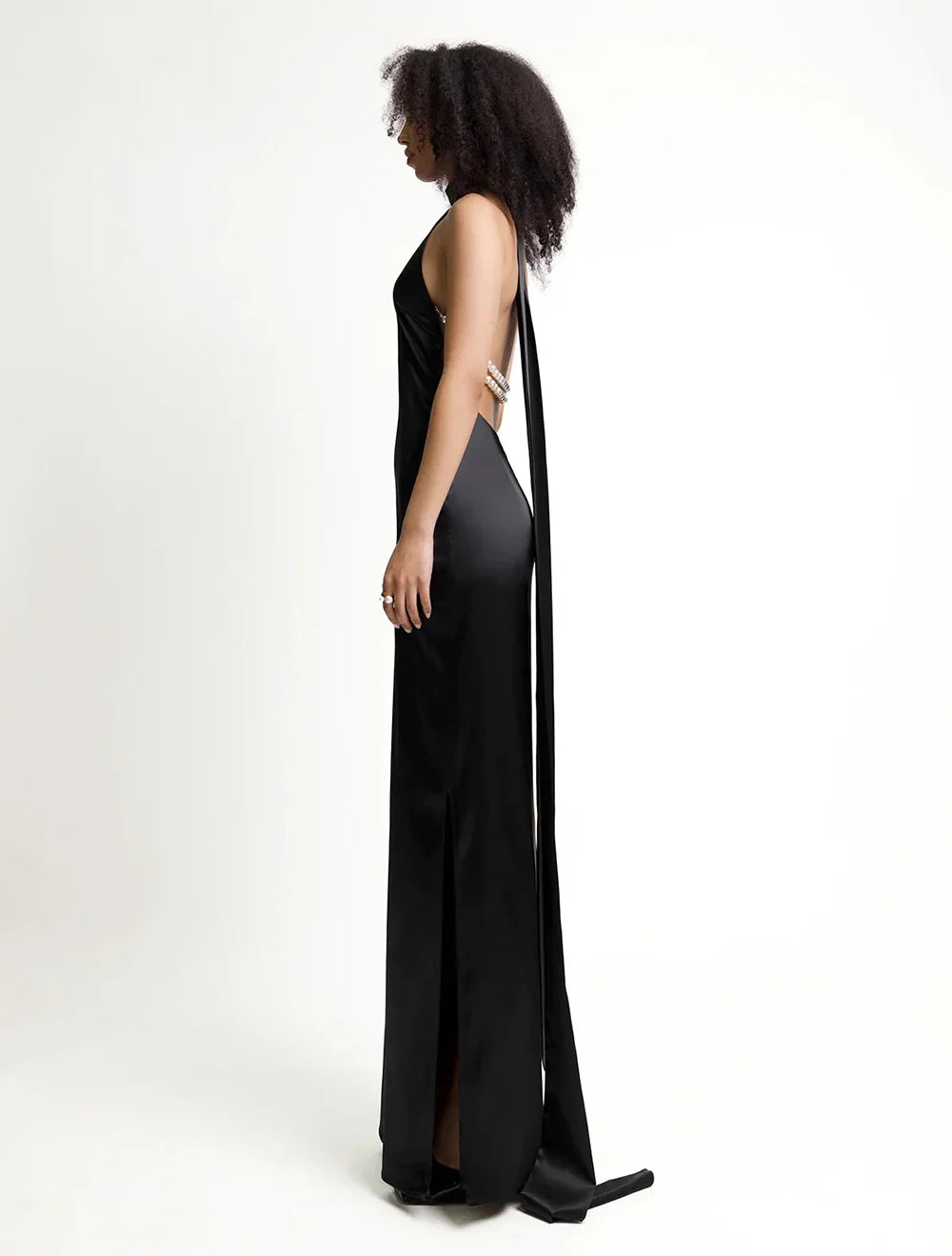 High Neck Satin Bareback Sleeveless Long Dress