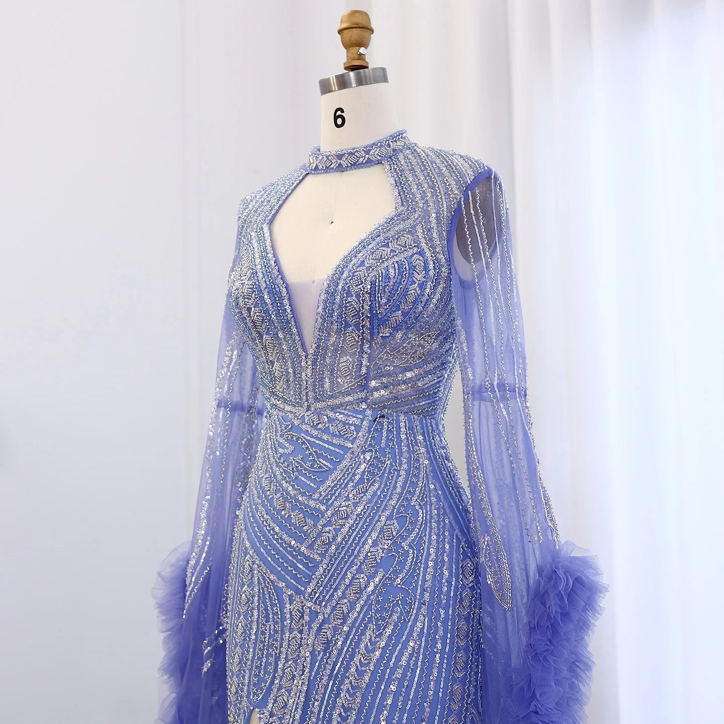 Halter Neck Mermaid Evening Dress with Cape Sleeves