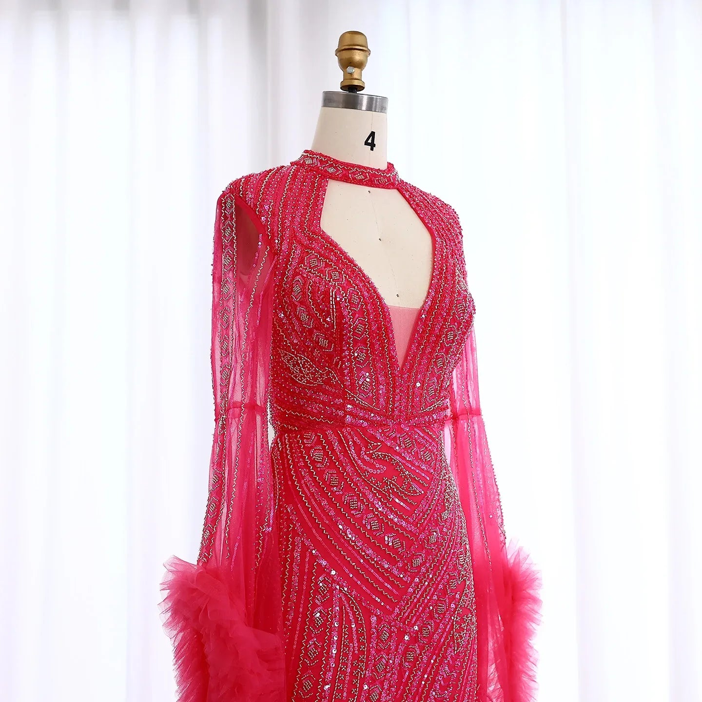 Halter Neck Mermaid Evening Dress with Cape Sleeves