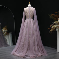 Pink Cape Sleeves Brown Party Gown