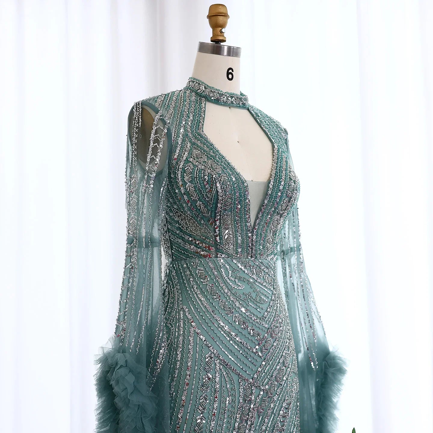 Halter Neck Mermaid Evening Dress with Cape Sleeves
