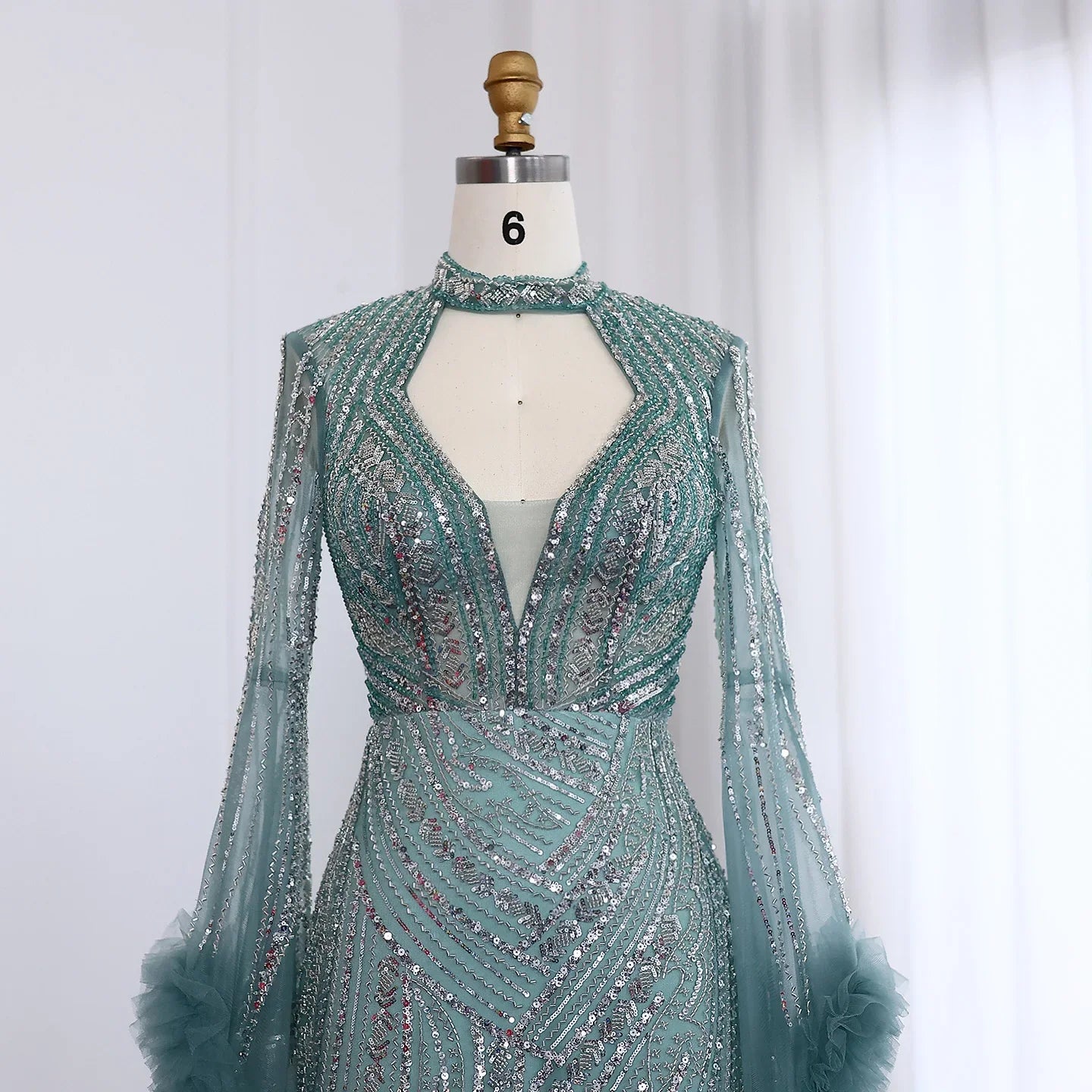 Halter Neck Mermaid Evening Dress with Cape Sleeves