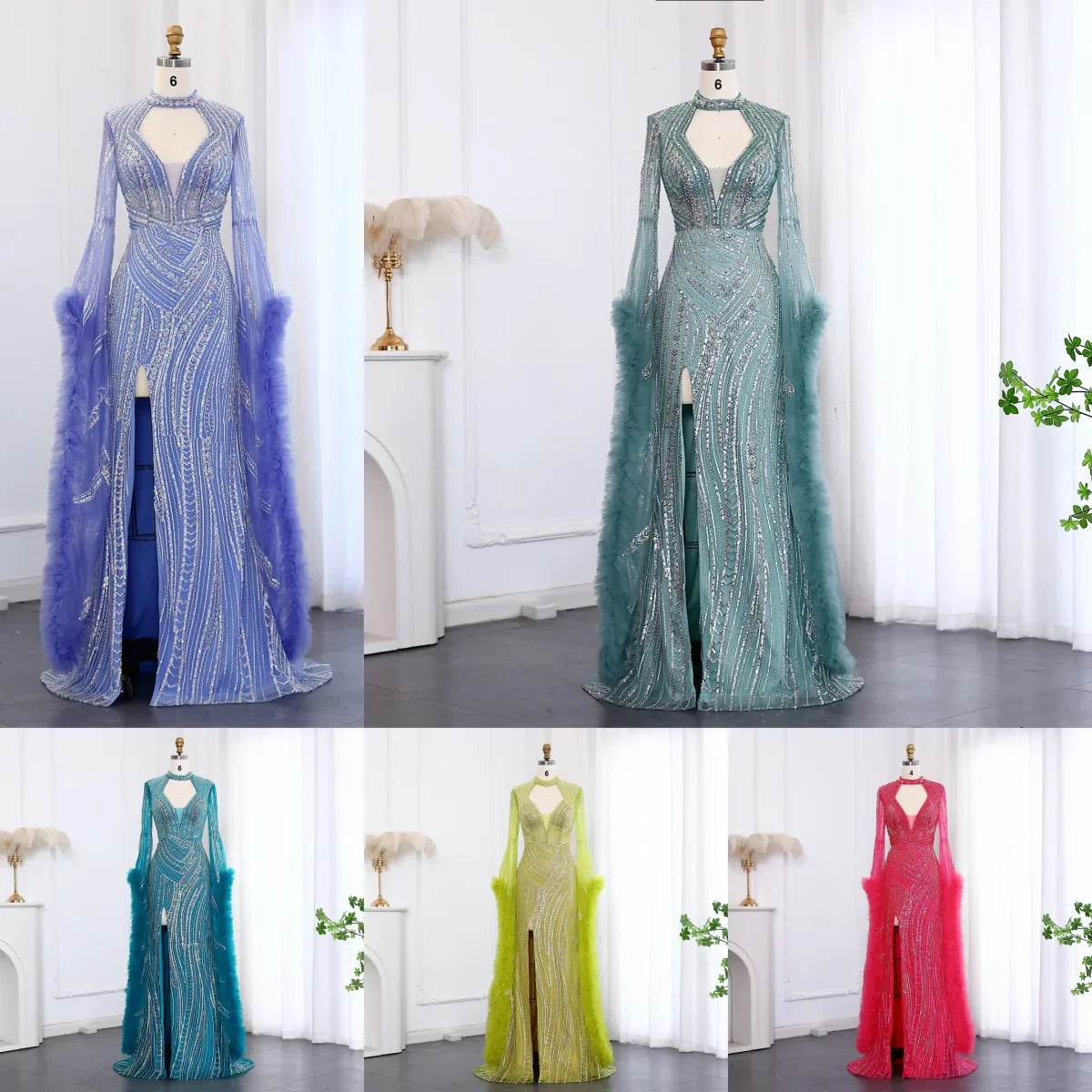 Halter Neck Mermaid Evening Dress with Cape Sleeves