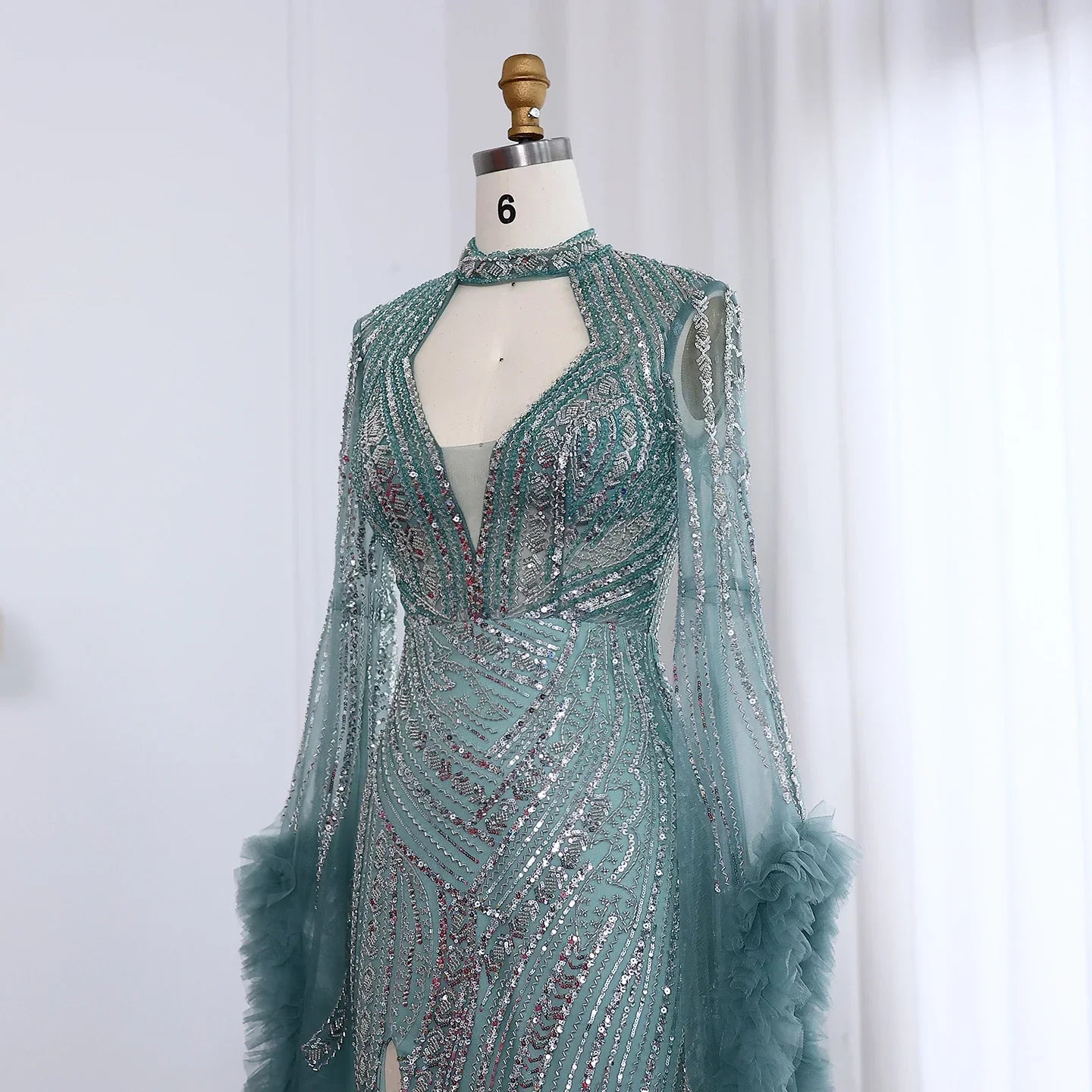 Halter Neck Mermaid Evening Dress with Cape Sleeves