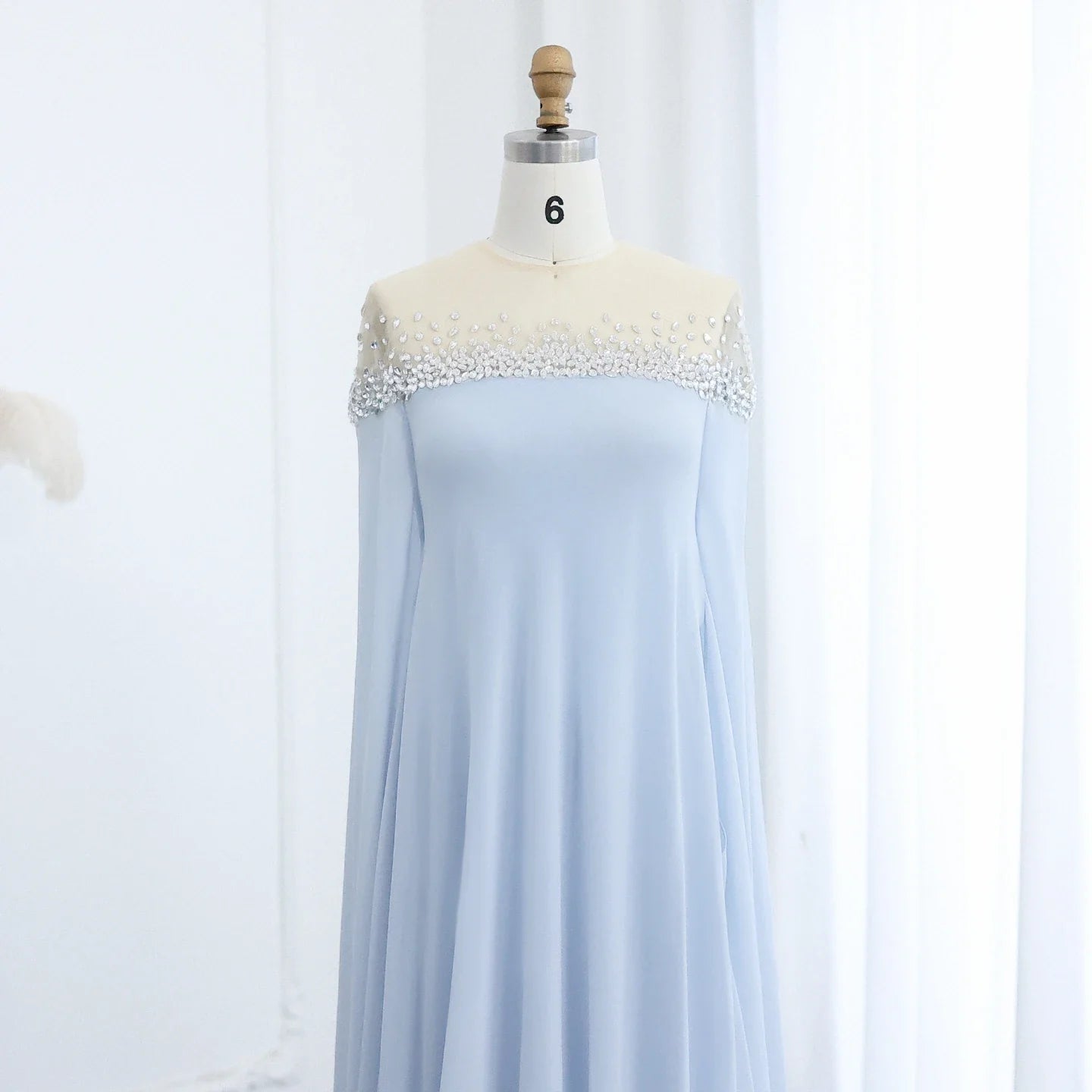 Crystal Baby Blue Evening Dress with Cape| Kaftan Gowns| Customized