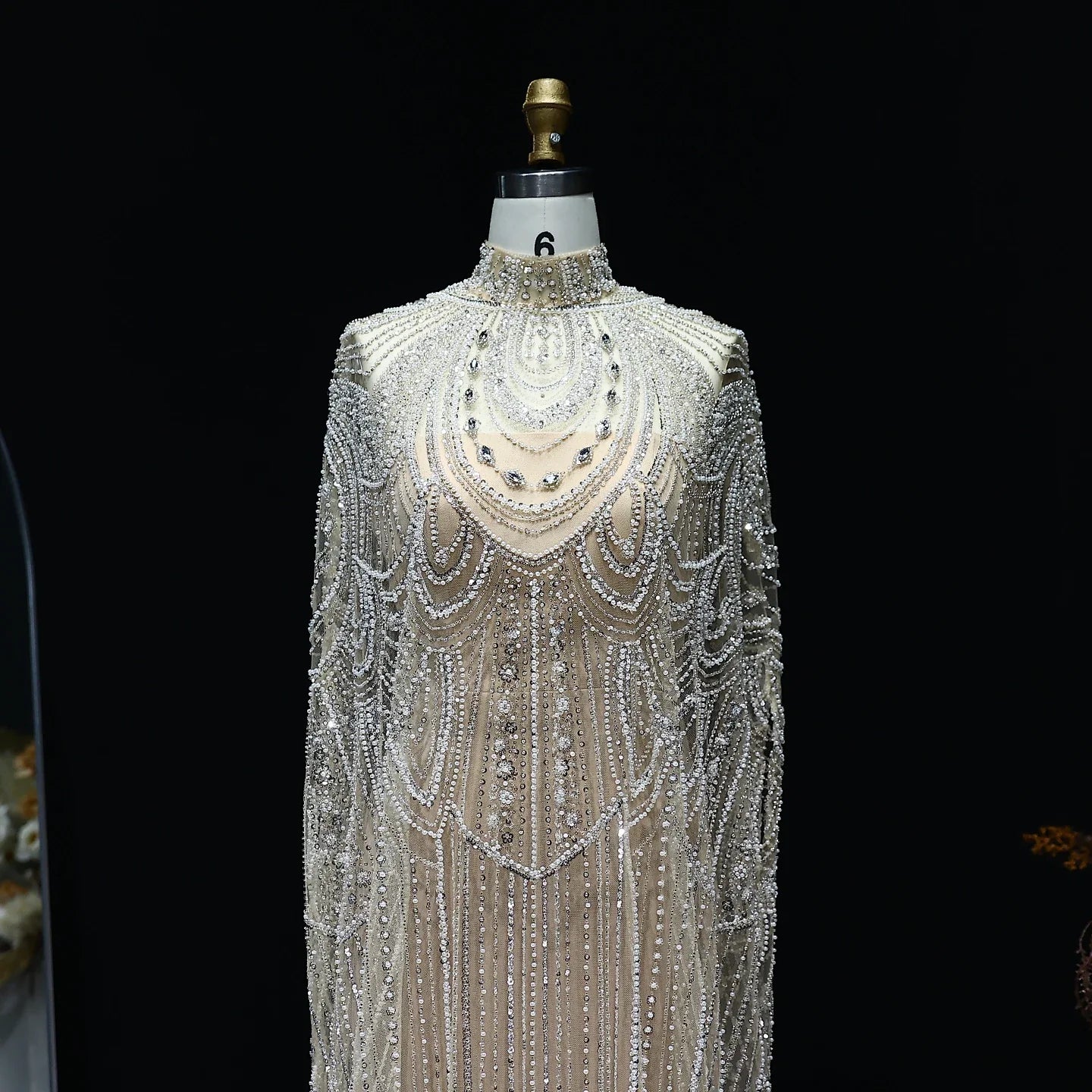 Beaded Nude Kaftan Evening Dress