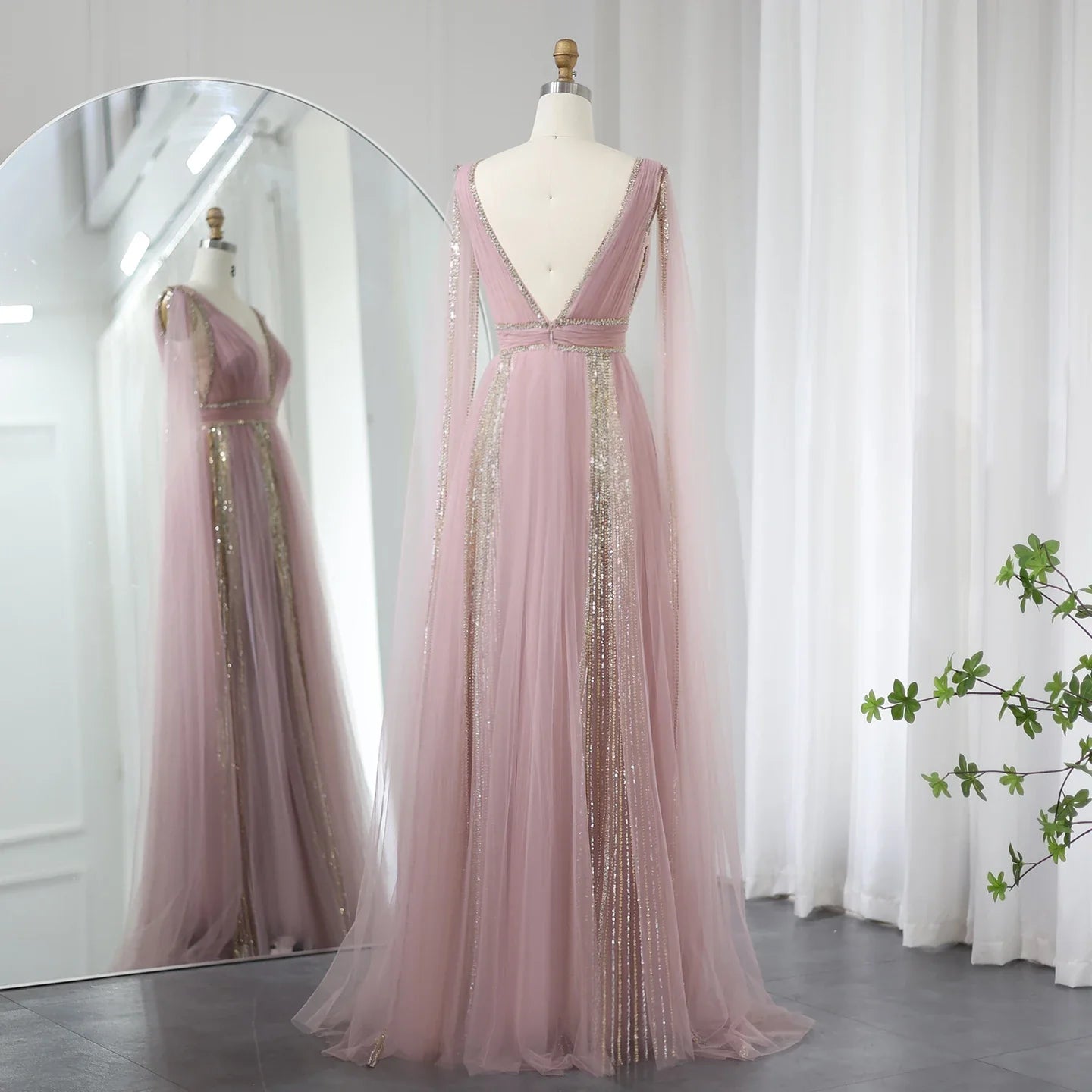 Cape Sleeves Chiffon Plus Size Party Gown
