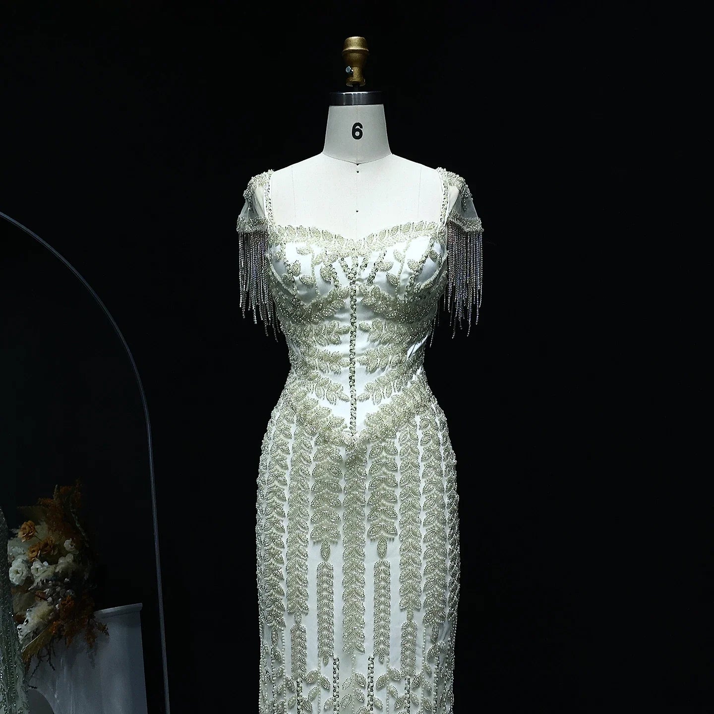Cream tassel Straight  Pink Evening Dress