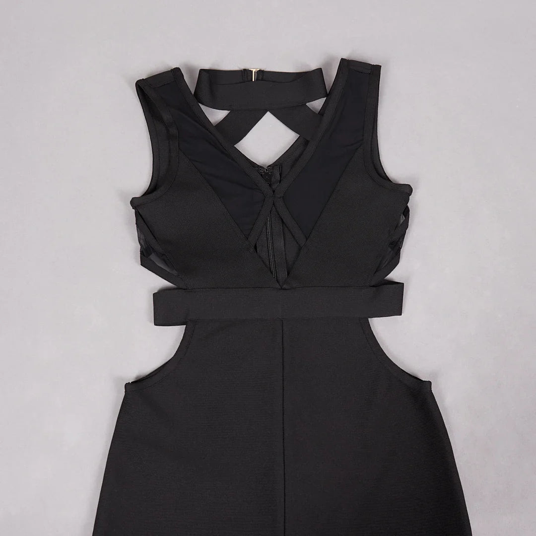 Black Mesh Patchwork Hollow Long Dress