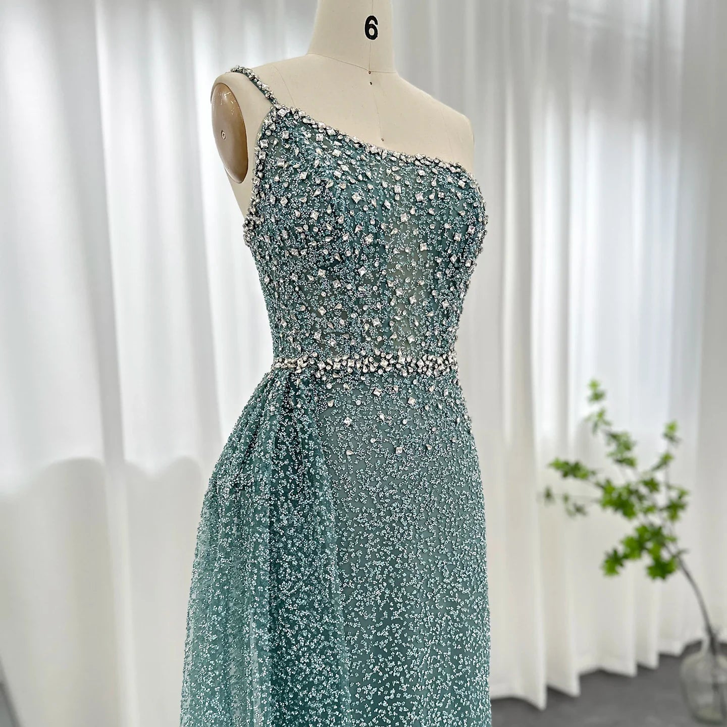 Crystal Turquoise One-Shoulder Mermaid Dress Overskirt