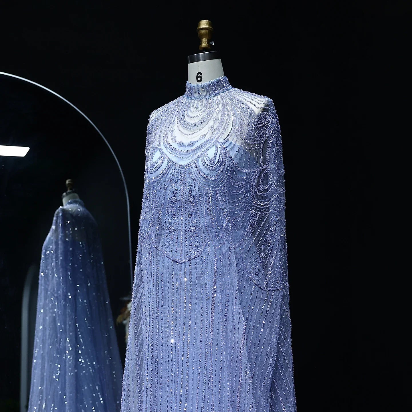 Beaded Nude Kaftan Evening Dress