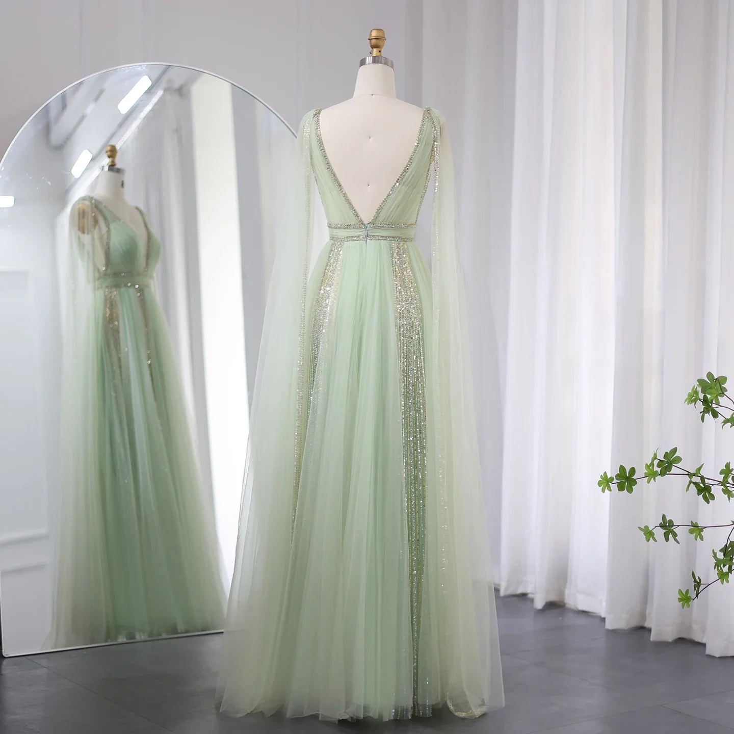 Cape Sleeves Chiffon Plus Size Party Gown