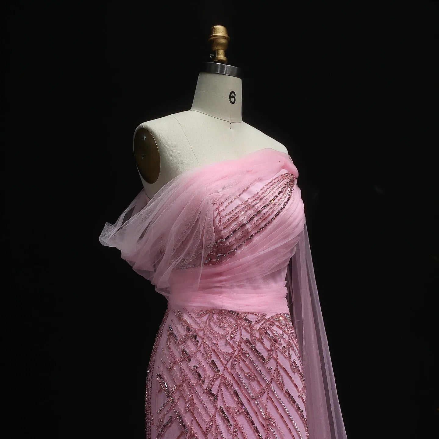 Off-Shoulder Flowing Cape Sleeves High Slit Prom Dress