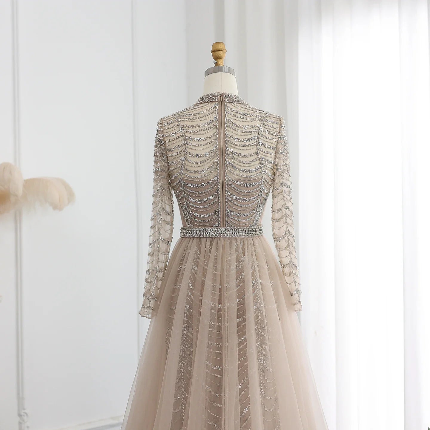 Champagne Mermaid Long Sleeves Dress with Overskirt