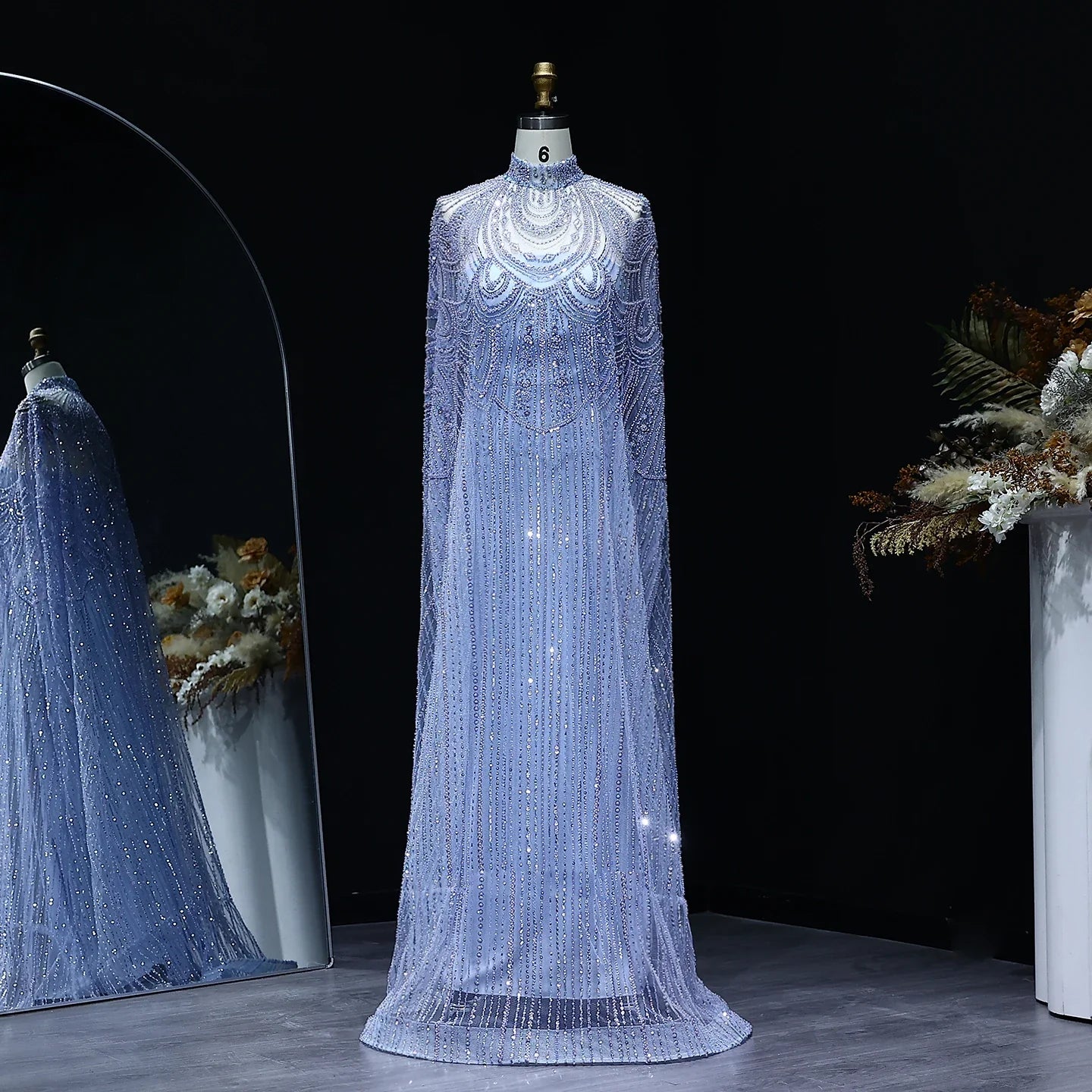 Beaded Nude Kaftan Evening Dress