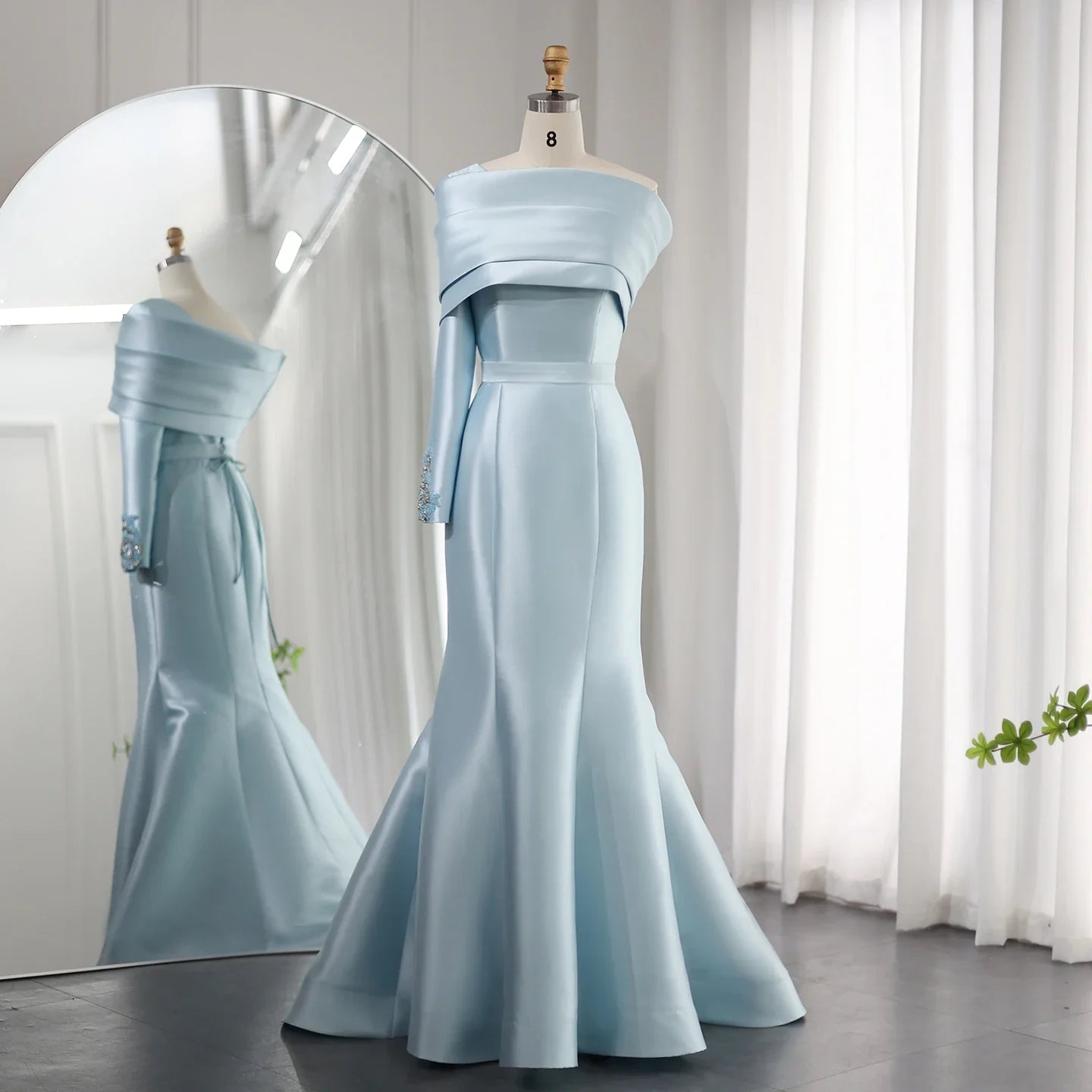 One-Shoulder Mermaid Evening Dress with Cape Beaded