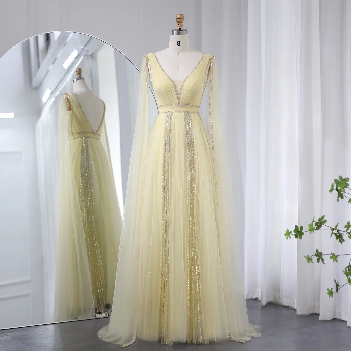 Cape Sleeves Chiffon Plus Size Party Gown