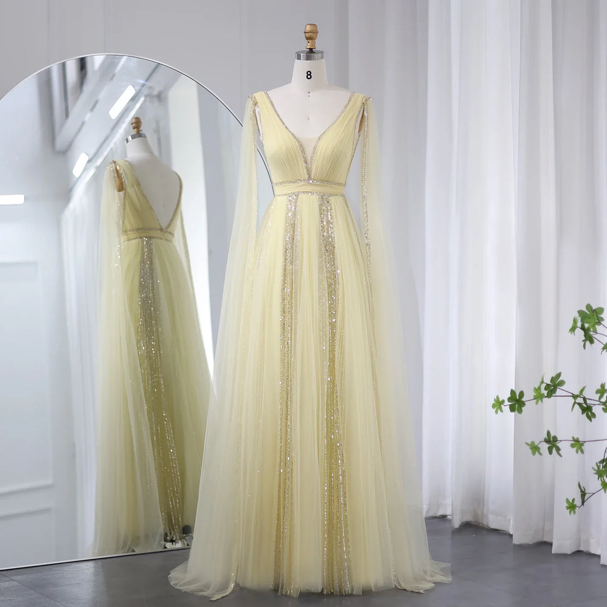 Cape Sleeves Chiffon Plus Size Party Gown