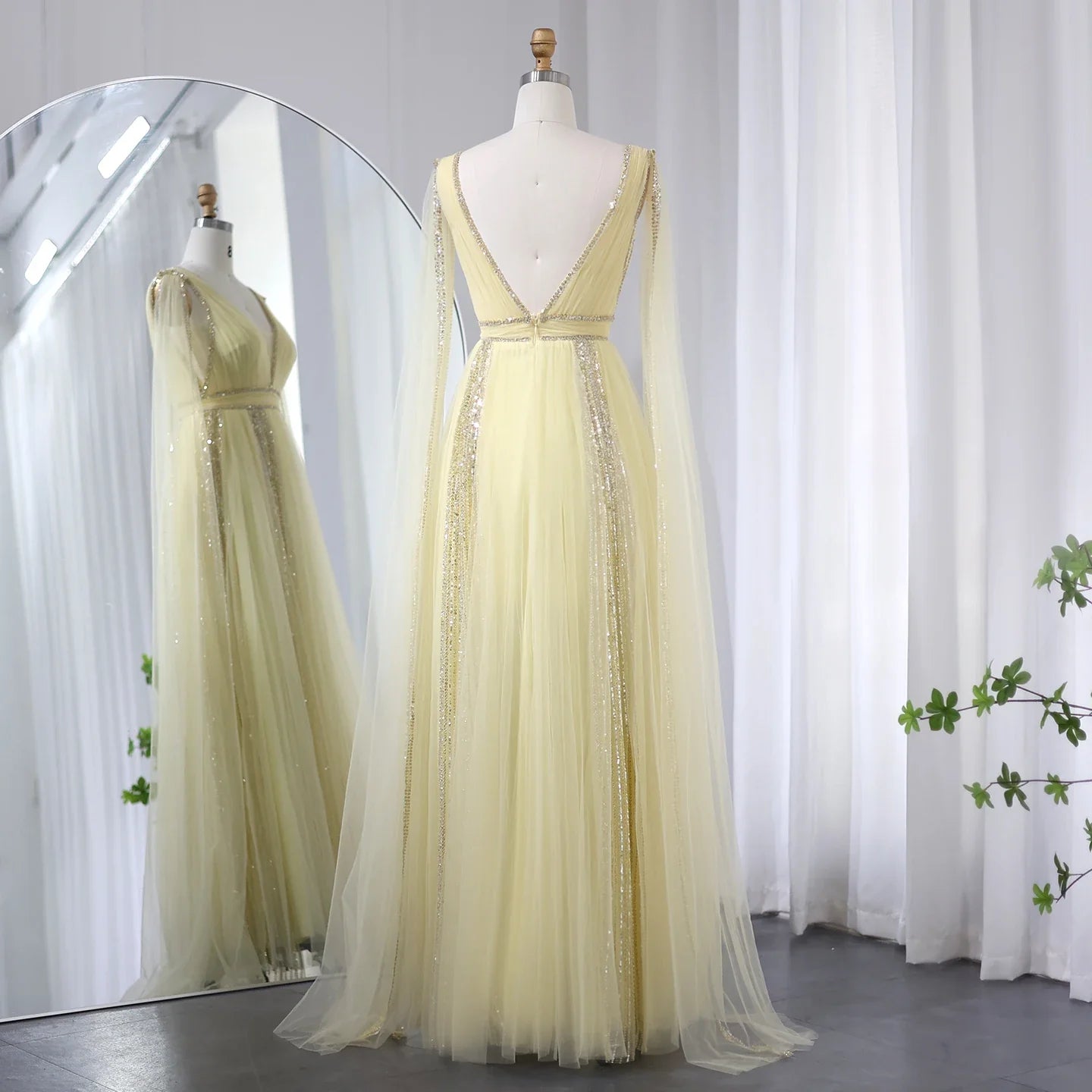 Cape Sleeves Chiffon Plus Size Party Gown