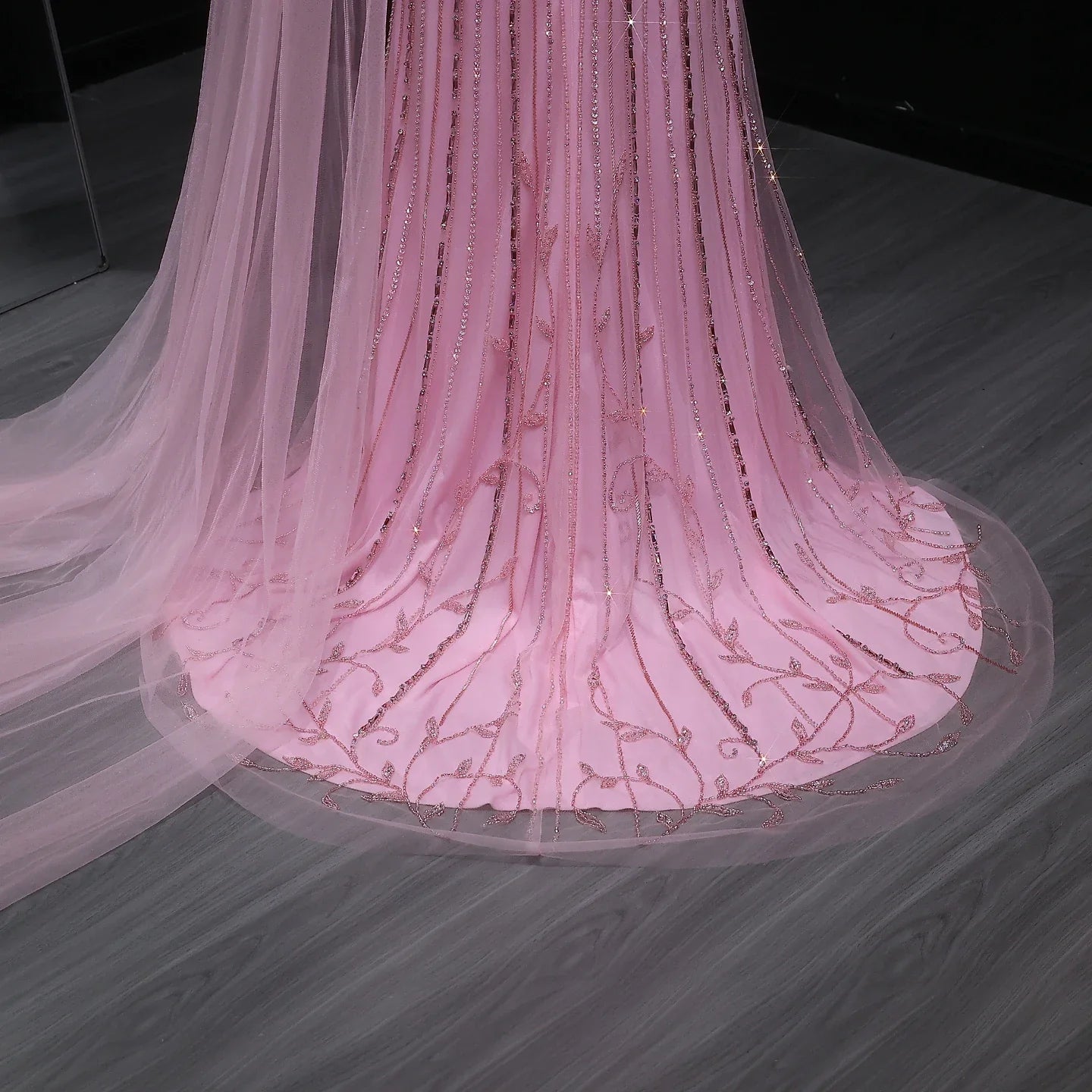 Off-Shoulder Flowing Cape Sleeves High Slit Prom Dress
