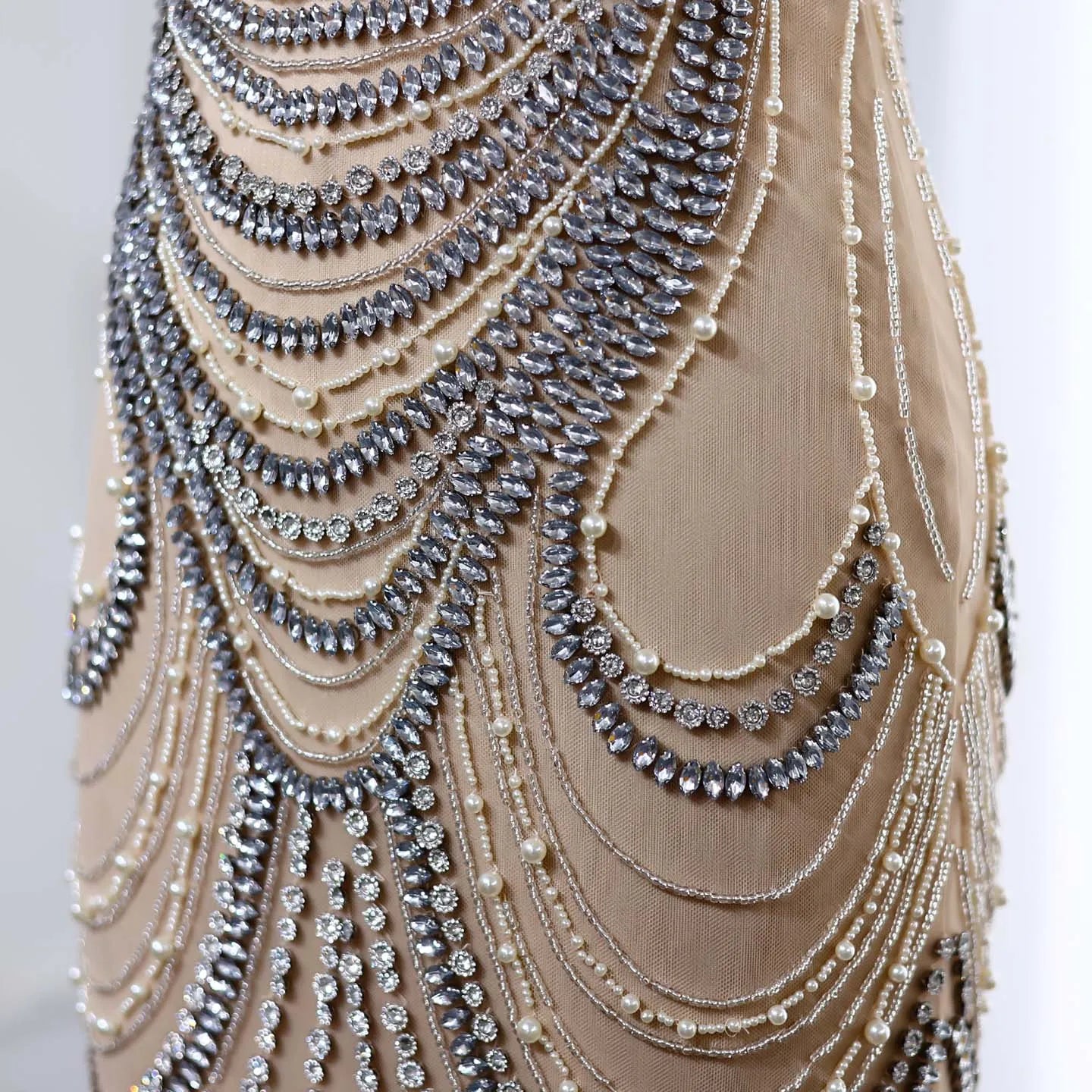 Crystal Silver Gray Mermaid Prom Party Gowns