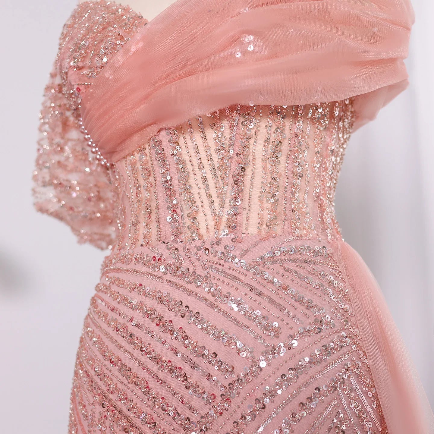 Blush Pink Off-Shoulder Elegant Evening Dress for Women