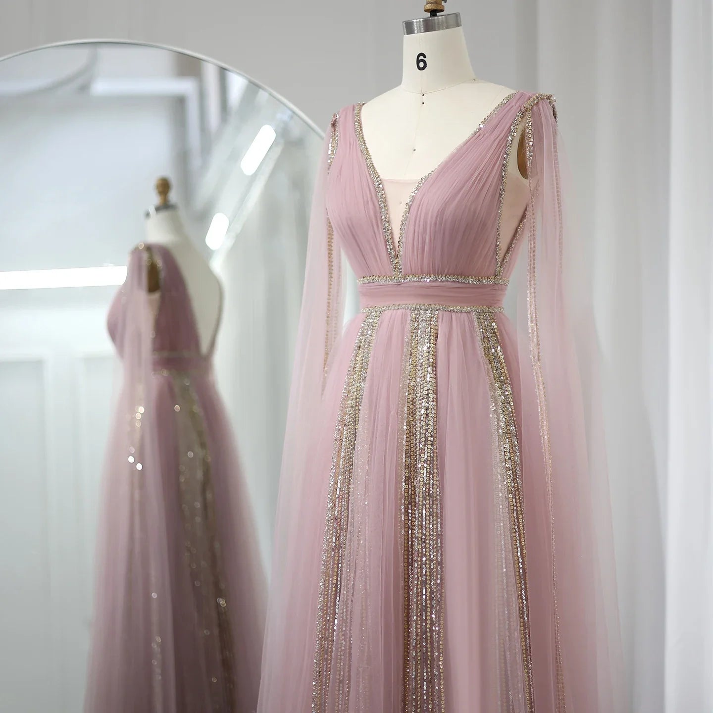 Cape Sleeves Chiffon Plus Size Party Gown