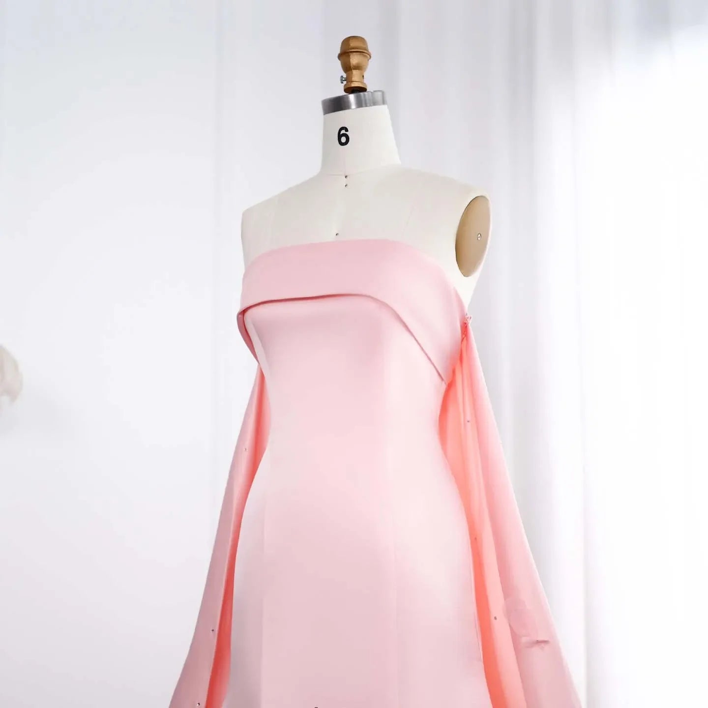 Crystal 3D flower Sage Green Satin Dress with Cape