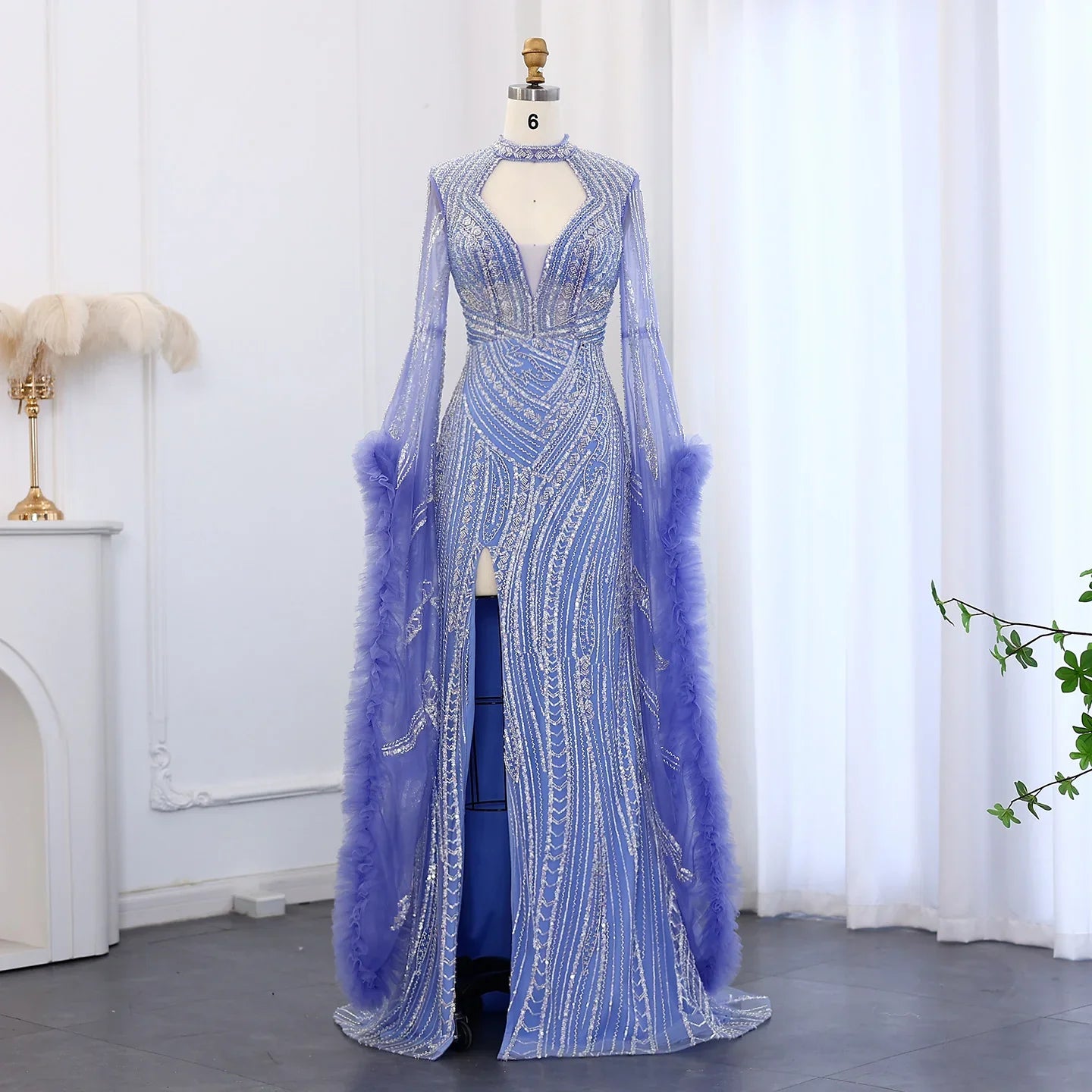 Halter Neck Mermaid Evening Dress with Cape Sleeves