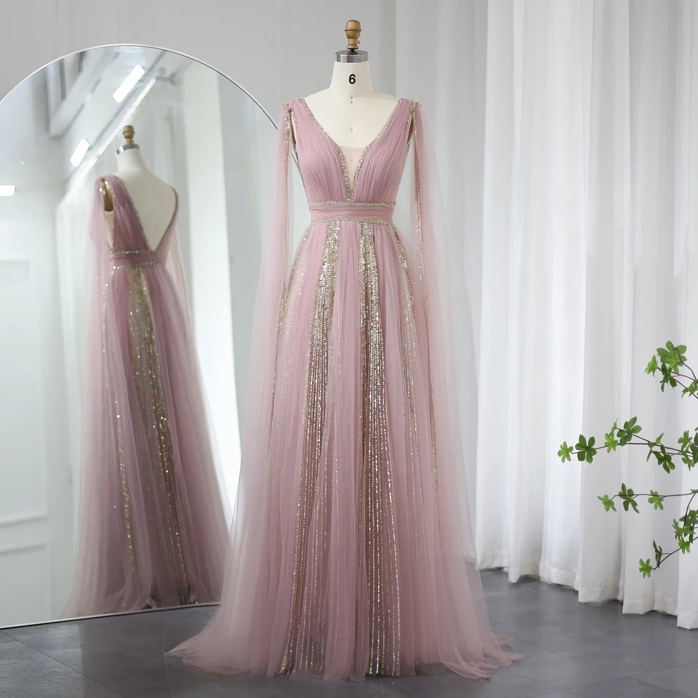 Cape Sleeves Chiffon Plus Size Party Gown